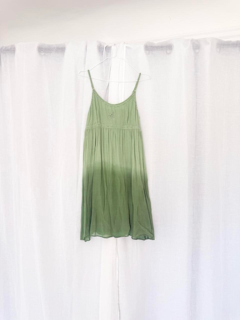 ✦ fairy boho sage green beaded mini dress ✦